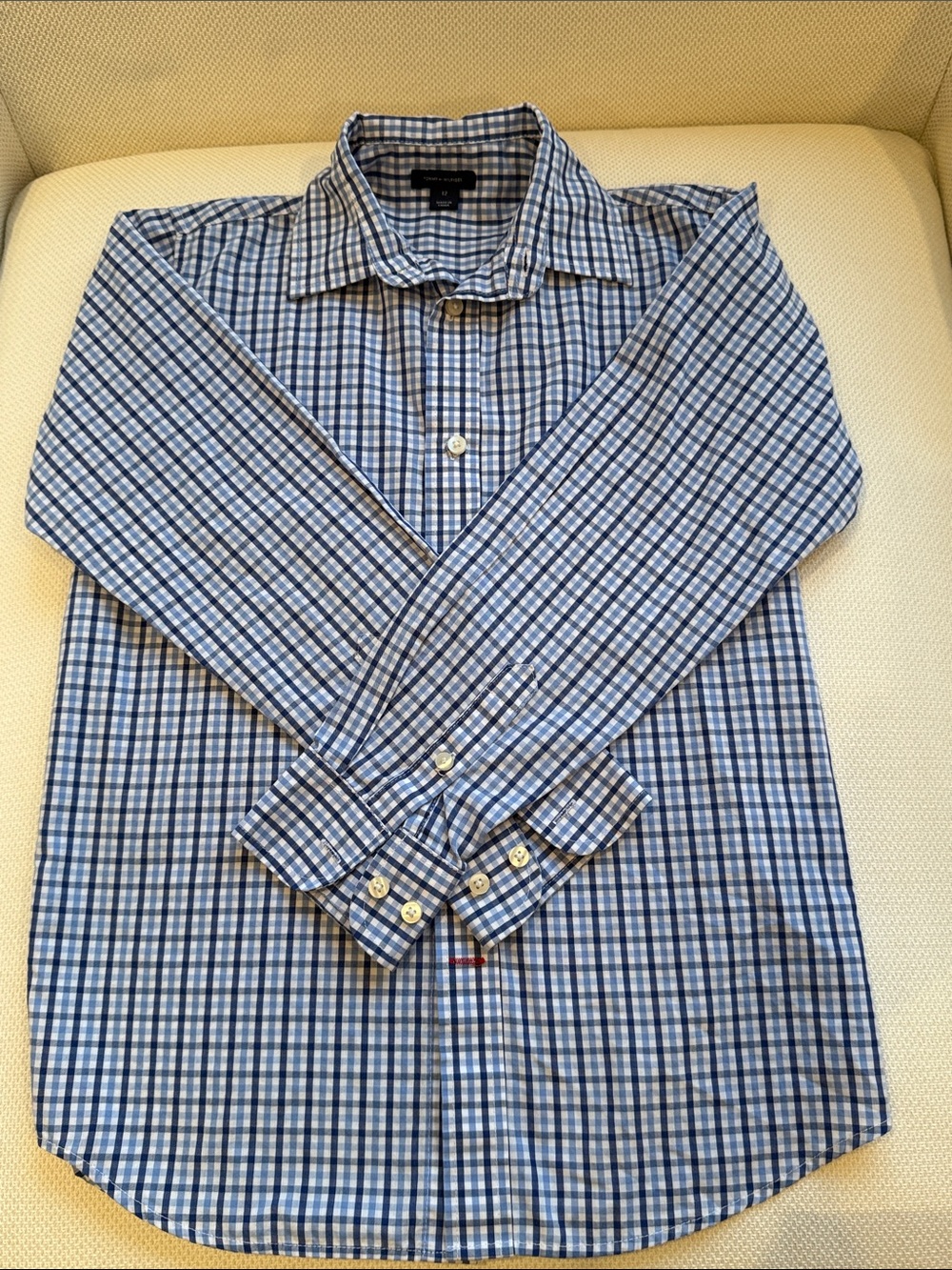 Tommy Hilfiger Boys Blue Plaid Button Down Dress shirt size 12